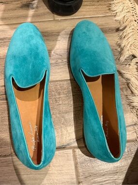 Ralph Lauren Purple Label Turquoise Suede Slip-On Loafers/Slippers